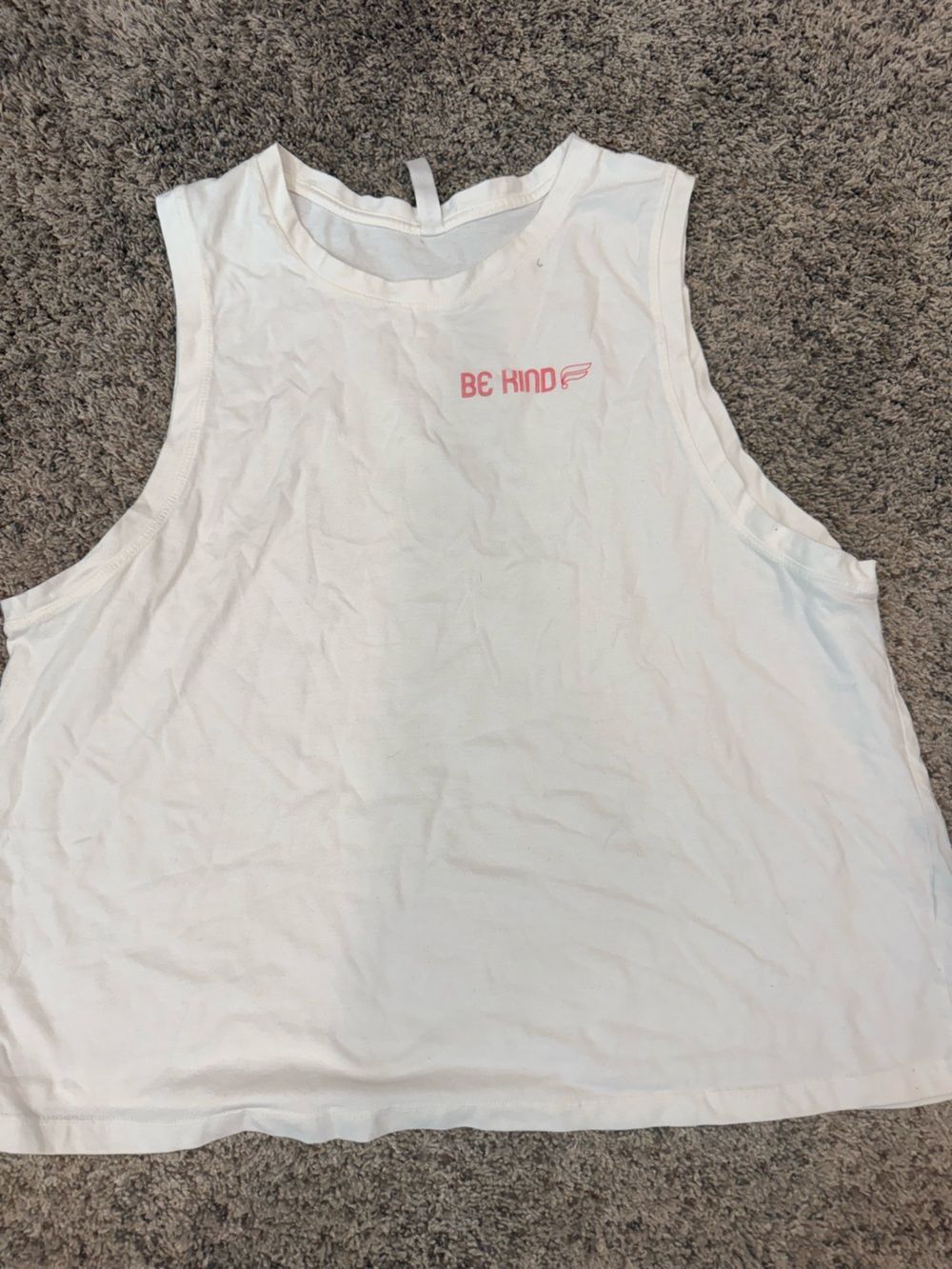 Fabletics White Muscle Tee with Pink "Be Kind" Graphic